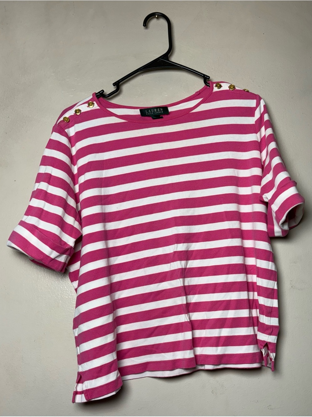 Ralph Lauren Pink and White Striped Crewneck Tee